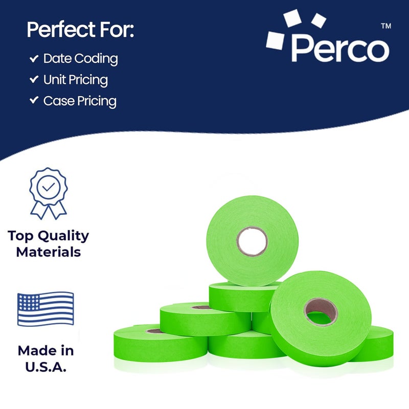 Perco Fluorescent Green Pricing Labels for Monarch 1136 Price Gun â€“ 3 Sleeves, 24 Rolls Value Pack - 42,000 Price Marking Labels â€“ with Ink Rolls Included - Image 4